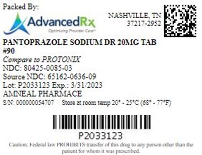 Pantoprazole Sodium DR 20mg Tab Qty 90 NDC 80425-0085.jpg Pantoprazole Sodium DR 20mg Tab Qty 90 NDC 80425 0085